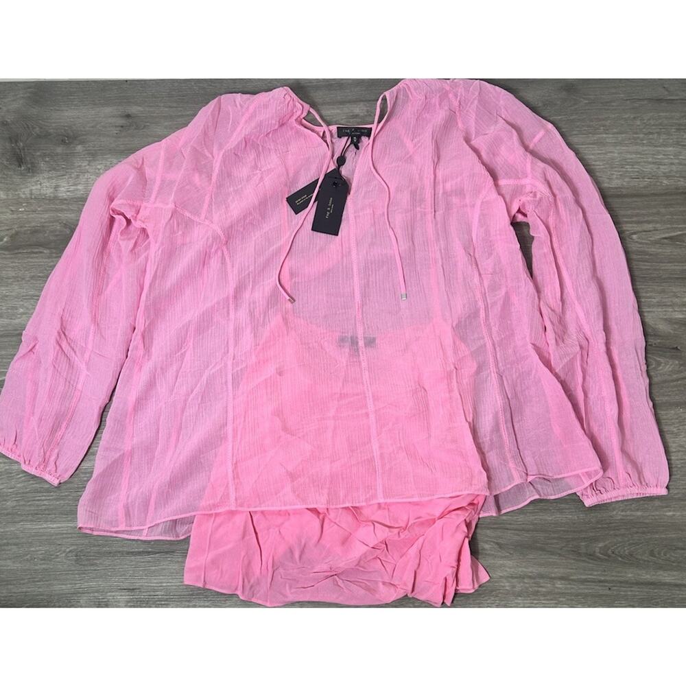 rag & bone Melody Top Set Women M Neon Pink Sheer Blouse + Cami NWT $325
